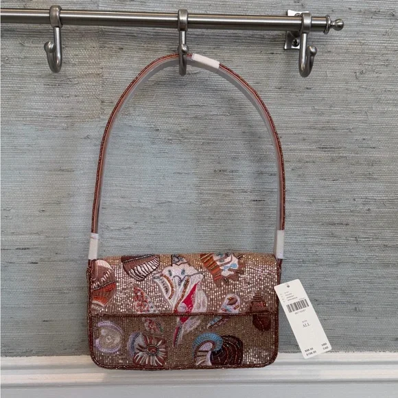 NWT new Anthropologie Fiona beaded sea shell seashell Tan Shoulder Bag purse - Picture 3 of 17